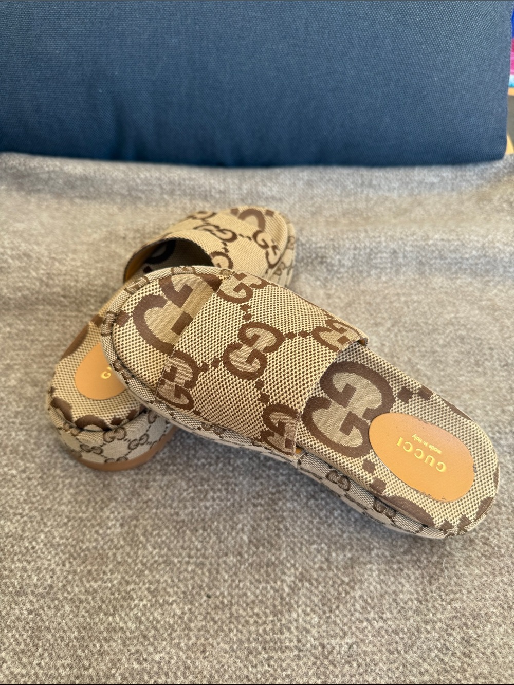 Gucci Kids GG Canvas Slide Sandals - Beige & Brown - Picture 1 of 4